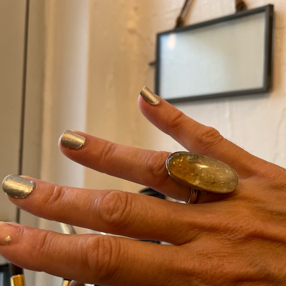 Silver amber ring. Adjustable